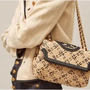 NWT Tory Burch Fleming Soft Straw Small Convertible Shoulder Bag Brand New